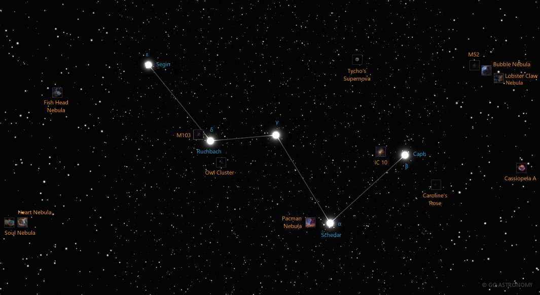 Constellation Cassiopeia the Mother of Andromeda Star Map