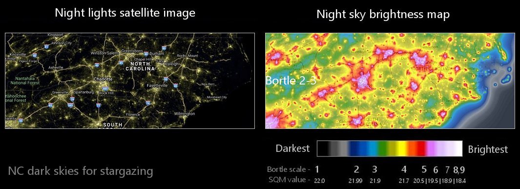 NC night sky light pollution map