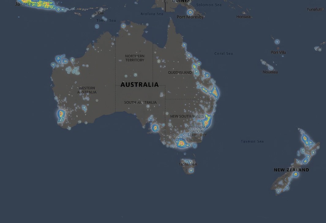 Australia night sky light pollution map